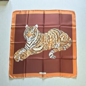 FERRAGAMO TIGER Print SILK Square SCARF With Box